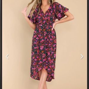 NWT Red Dress Beaming Blooms Black Multi Floral Print Maxi Dress - size S